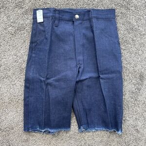 VTG Womens S Blue Steel Denim Shorts Cutoff Stiff Jean Bermuda 1970s Made in USA